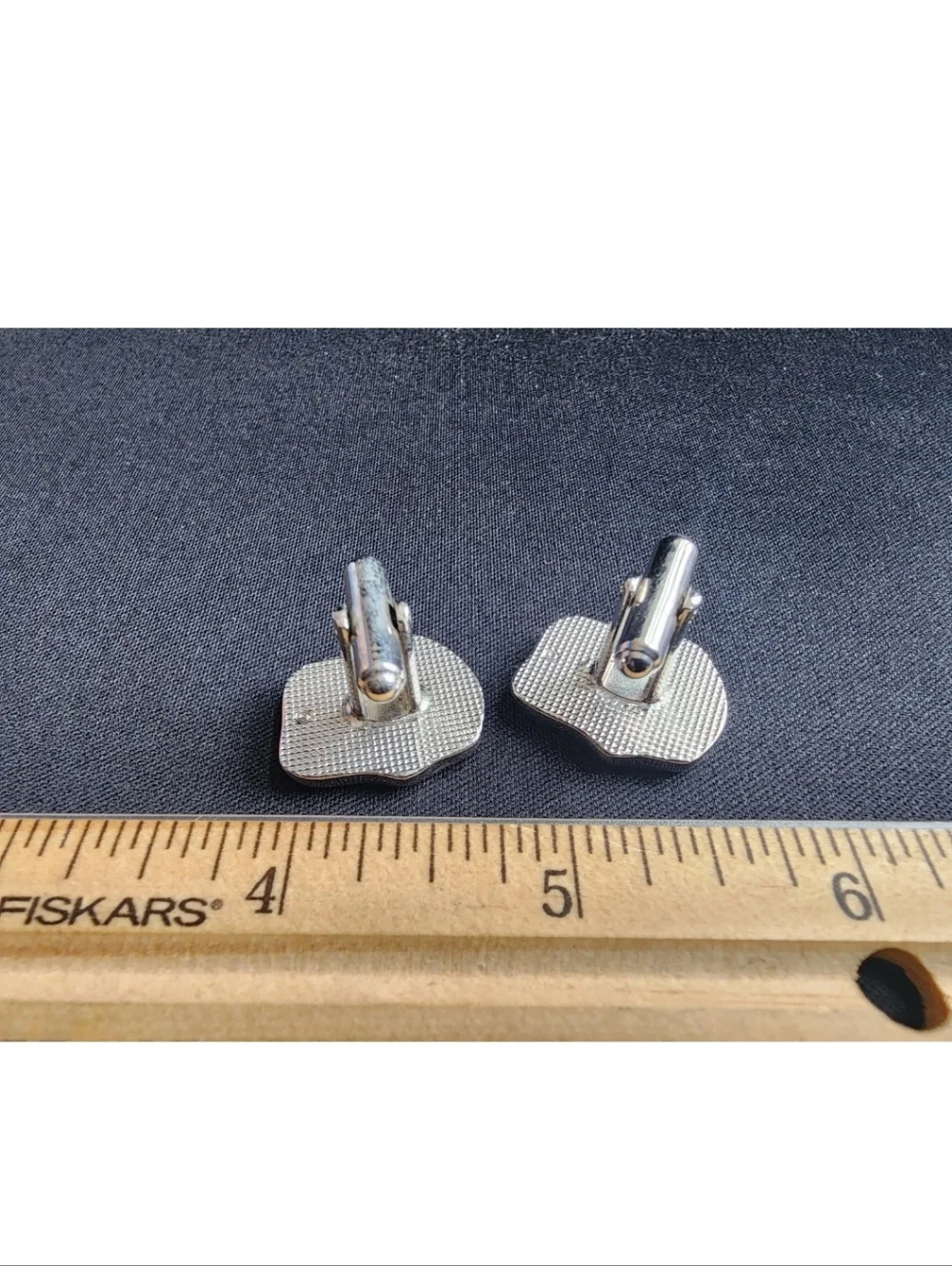 Vintage Cufflink Set Silver Tone Fleur De Lis Dual Star Used